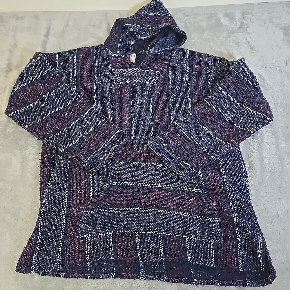 Vintage Franks Textiles Baja Hoodie XL  Mexican Blanket Poncho Surfer Beachwear